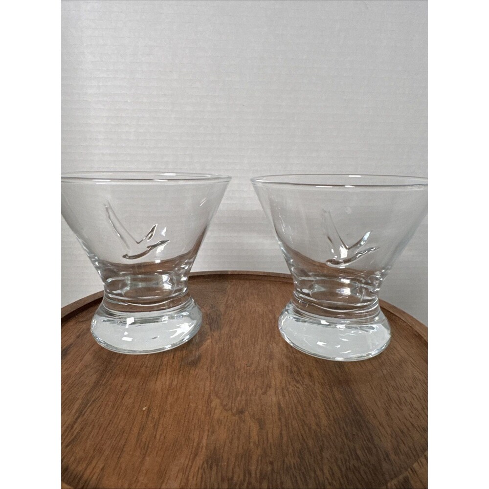 Grey Goose Vodka Stemless Martini Cocktail Glass Embossed Logo Set of 2 Heavy